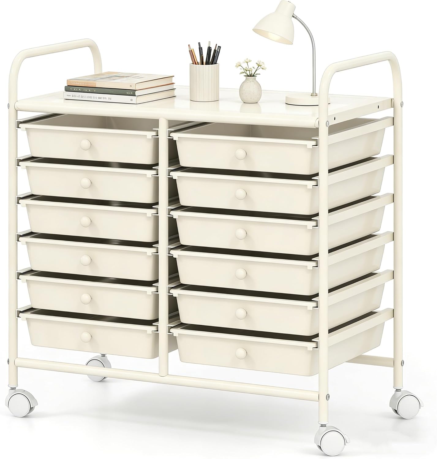 10-Drawer Rolling Storage Cart, Utility Mobile Trolley | Removable Drawers & Universal Casters & 2 Brakes, Versatile Flexible Drawer Organizer Cart for Home, Office (Yellow)