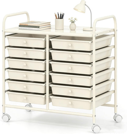 10-Drawer Rolling Storage Cart, Utility Mobile Trolley | Removable Drawers & Universal Casters & 2 Brakes, Versatile Flexible Drawer Organizer Cart for Home, Office (Yellow)