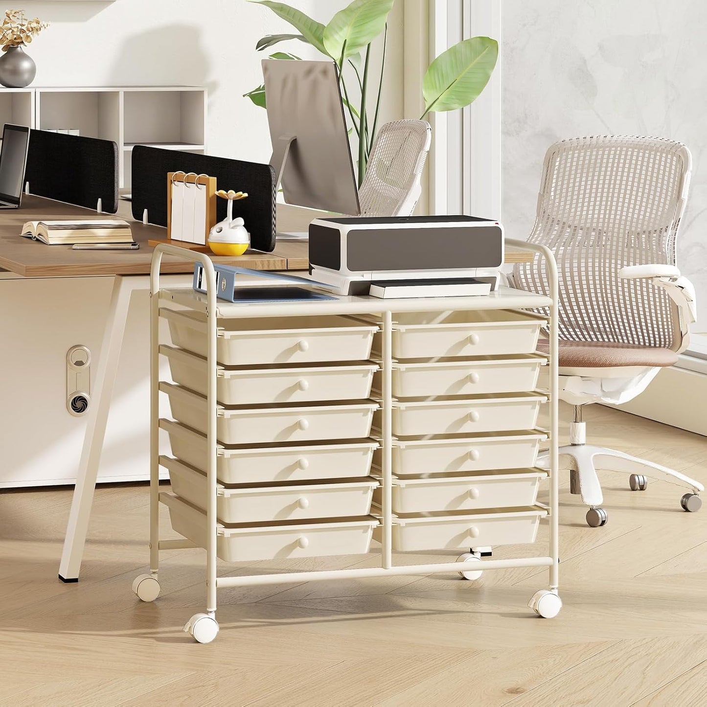 10-Drawer Rolling Storage Cart, Utility Mobile Trolley | Removable Drawers & Universal Casters & 2 Brakes, Versatile Flexible Drawer Organizer Cart for Home, Office (Yellow)