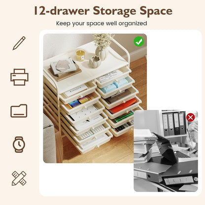 10-Drawer Rolling Storage Cart, Utility Mobile Trolley | Removable Drawers & Universal Casters & 2 Brakes, Versatile Flexible Drawer Organizer Cart for Home, Office (Yellow)