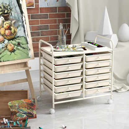 10-Drawer Rolling Storage Cart, Utility Mobile Trolley | Removable Drawers & Universal Casters & 2 Brakes, Versatile Flexible Drawer Organizer Cart for Home, Office (Yellow)