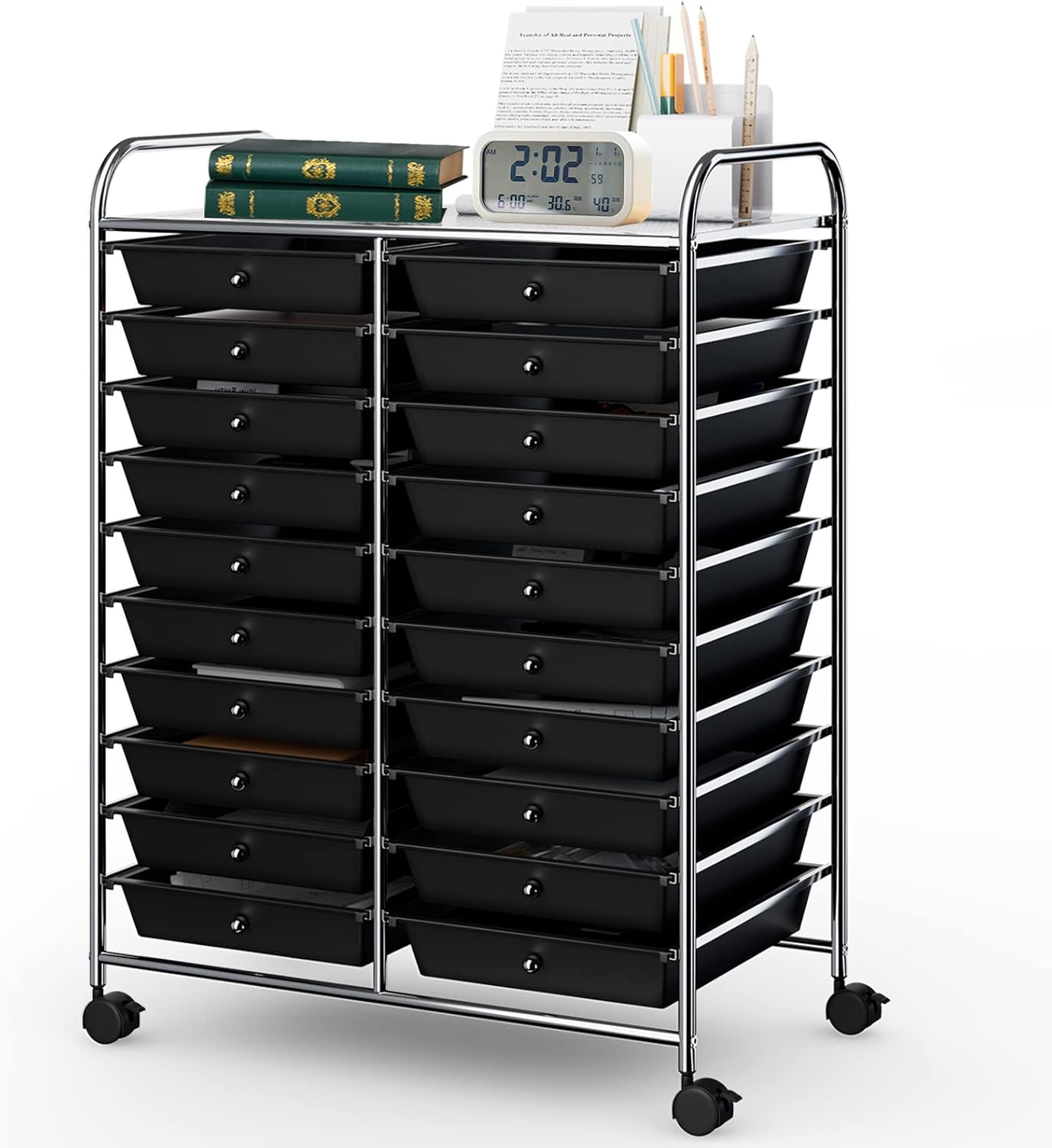10-Drawer Rolling Storage Cart, Utility Mobile Trolley | Removable Drawers & Universal Casters & 2 Brakes, Versatile Flexible Drawer Organizer Cart for Home, Office (Yellow)