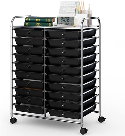10-Drawer Rolling Storage Cart, Utility Mobile Trolley | Removable Drawers & Universal Casters & 2 Brakes, Versatile Flexible Drawer Organizer Cart for Home, Office (Yellow)