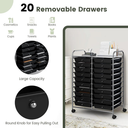 10-Drawer Rolling Storage Cart, Utility Mobile Trolley | Removable Drawers & Universal Casters & 2 Brakes, Versatile Flexible Drawer Organizer Cart for Home, Office (Yellow)