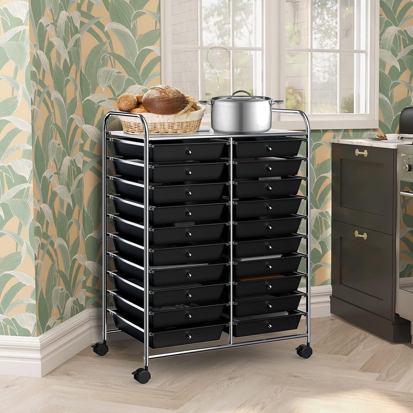 10-Drawer Rolling Storage Cart, Utility Mobile Trolley | Removable Drawers & Universal Casters & 2 Brakes, Versatile Flexible Drawer Organizer Cart for Home, Office (Yellow)