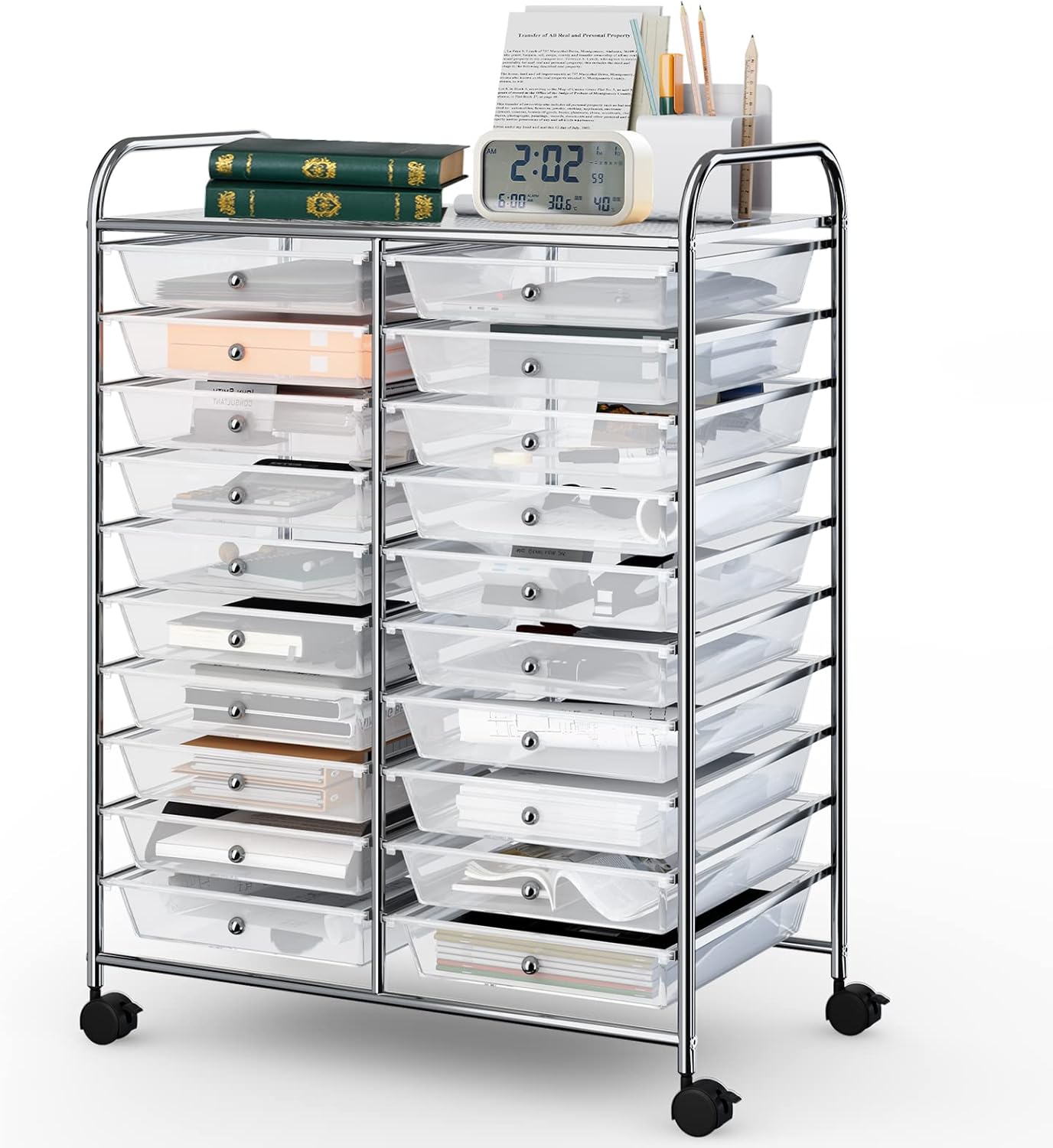 10-Drawer Rolling Storage Cart, Utility Mobile Trolley | Removable Drawers & Universal Casters & 2 Brakes, Versatile Flexible Drawer Organizer Cart for Home, Office (Yellow)