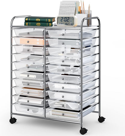 10-Drawer Rolling Storage Cart, Utility Mobile Trolley | Removable Drawers & Universal Casters & 2 Brakes, Versatile Flexible Drawer Organizer Cart for Home, Office (Yellow)