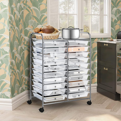 10-Drawer Rolling Storage Cart, Utility Mobile Trolley | Removable Drawers & Universal Casters & 2 Brakes, Versatile Flexible Drawer Organizer Cart for Home, Office (Yellow)