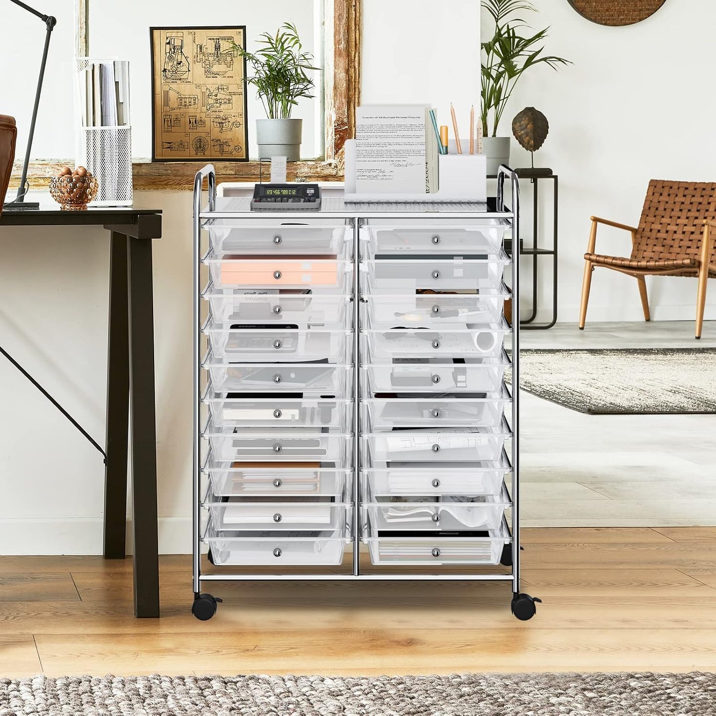 10-Drawer Rolling Storage Cart, Utility Mobile Trolley | Removable Drawers & Universal Casters & 2 Brakes, Versatile Flexible Drawer Organizer Cart for Home, Office (Yellow)