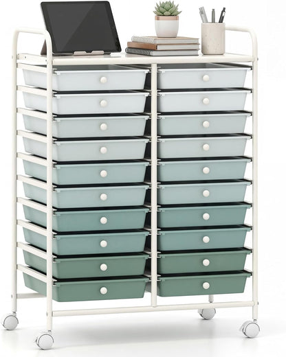 10-Drawer Rolling Storage Cart, Utility Mobile Trolley | Removable Drawers & Universal Casters & 2 Brakes, Versatile Flexible Drawer Organizer Cart for Home, Office (Yellow)