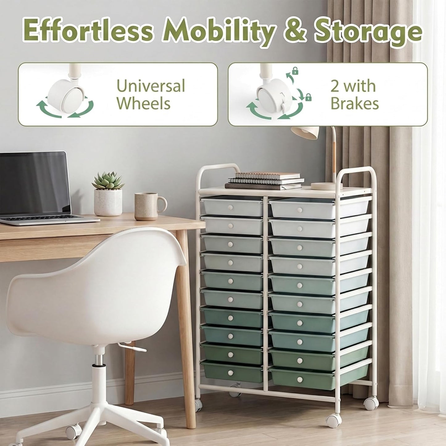 10-Drawer Rolling Storage Cart, Utility Mobile Trolley | Removable Drawers & Universal Casters & 2 Brakes, Versatile Flexible Drawer Organizer Cart for Home, Office (Yellow)