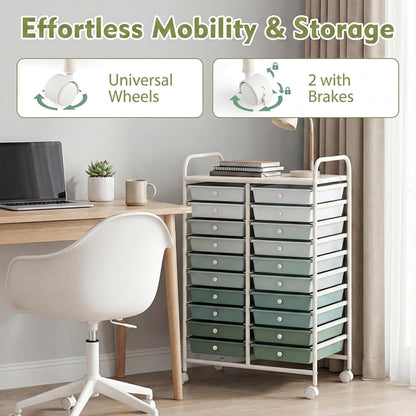 10-Drawer Rolling Storage Cart, Utility Mobile Trolley | Removable Drawers & Universal Casters & 2 Brakes, Versatile Flexible Drawer Organizer Cart for Home, Office (Yellow)