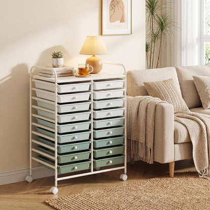 10-Drawer Rolling Storage Cart, Utility Mobile Trolley | Removable Drawers & Universal Casters & 2 Brakes, Versatile Flexible Drawer Organizer Cart for Home, Office (Yellow)