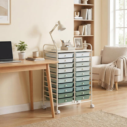10-Drawer Rolling Storage Cart, Utility Mobile Trolley | Removable Drawers & Universal Casters & 2 Brakes, Versatile Flexible Drawer Organizer Cart for Home, Office (Yellow)