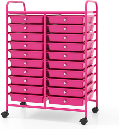 10-Drawer Rolling Storage Cart, Utility Mobile Trolley | Removable Drawers & Universal Casters & 2 Brakes, Versatile Flexible Drawer Organizer Cart for Home, Office (Yellow)