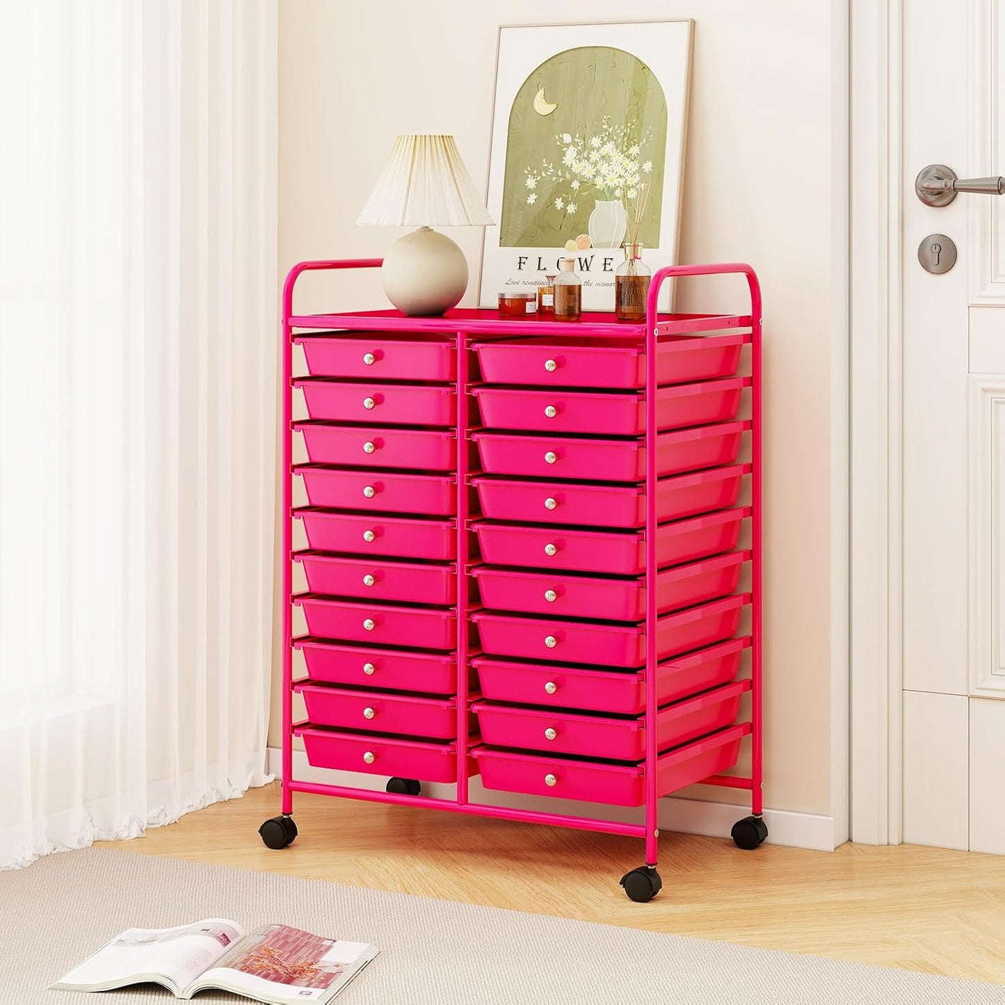 10-Drawer Rolling Storage Cart, Utility Mobile Trolley | Removable Drawers & Universal Casters & 2 Brakes, Versatile Flexible Drawer Organizer Cart for Home, Office (Yellow)