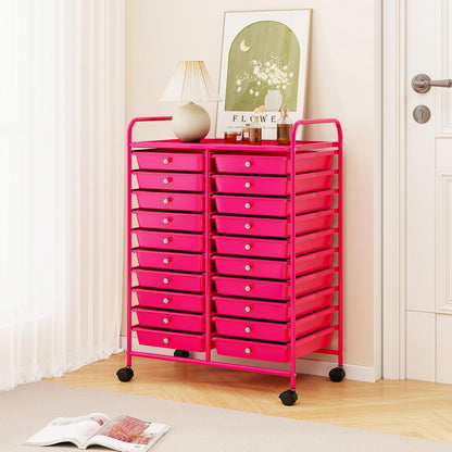 10-Drawer Rolling Storage Cart, Utility Mobile Trolley | Removable Drawers & Universal Casters & 2 Brakes, Versatile Flexible Drawer Organizer Cart for Home, Office (Yellow)