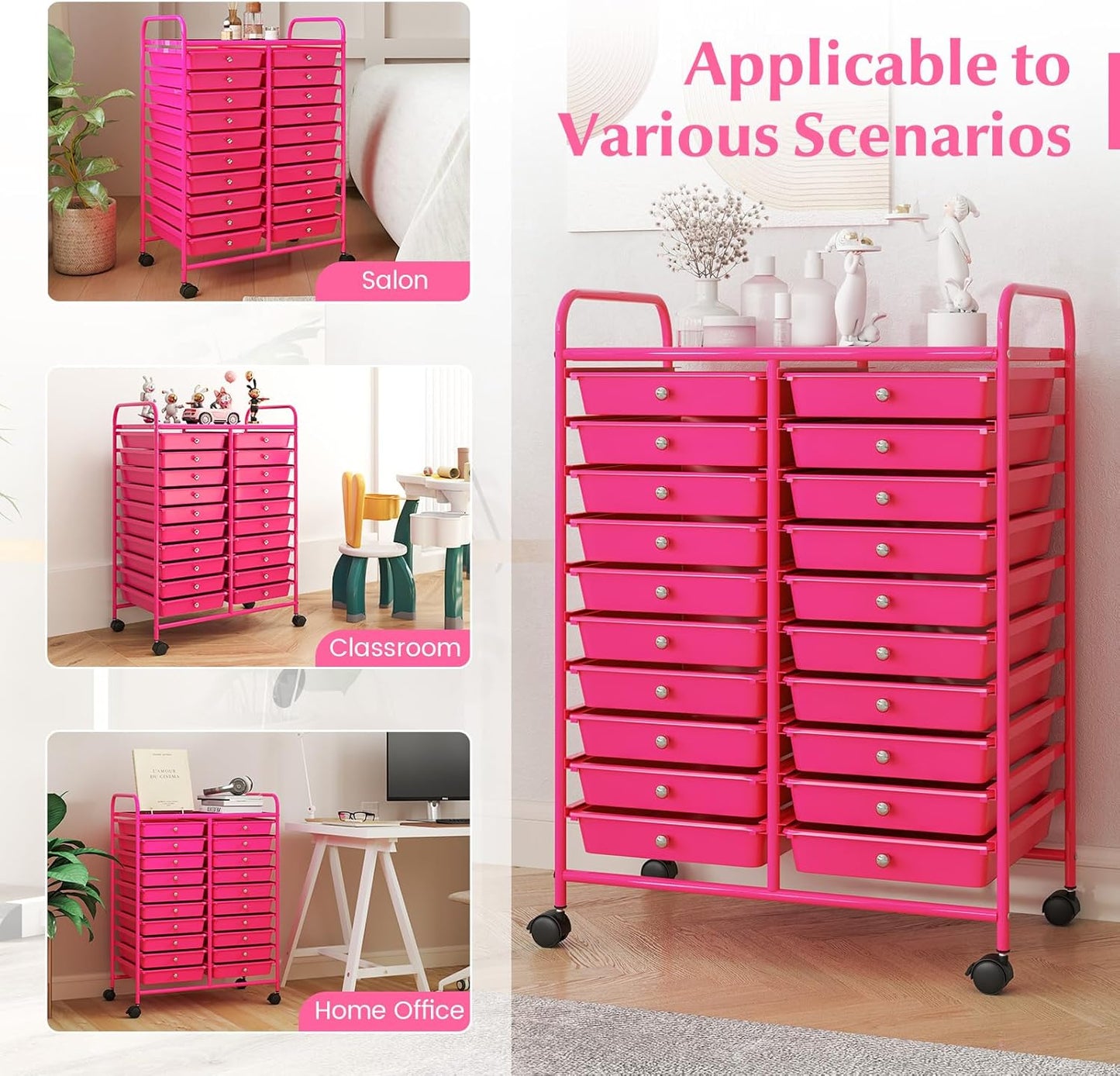 10-Drawer Rolling Storage Cart, Utility Mobile Trolley | Removable Drawers & Universal Casters & 2 Brakes, Versatile Flexible Drawer Organizer Cart for Home, Office (Yellow)