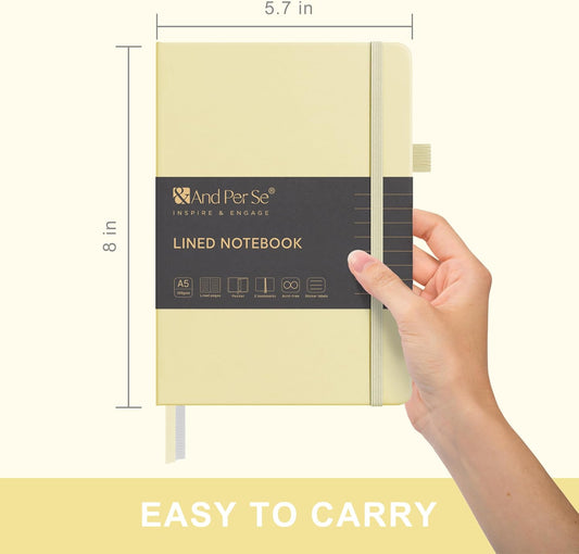 & Lined Journal Notebook, 160 Pages, A5 5.7 x 8 inches College Ruled Thick Paper Notebook Journals for Writing, Hardcover Notebooks for Women Men Office School (1 Pack, Light Yellow)