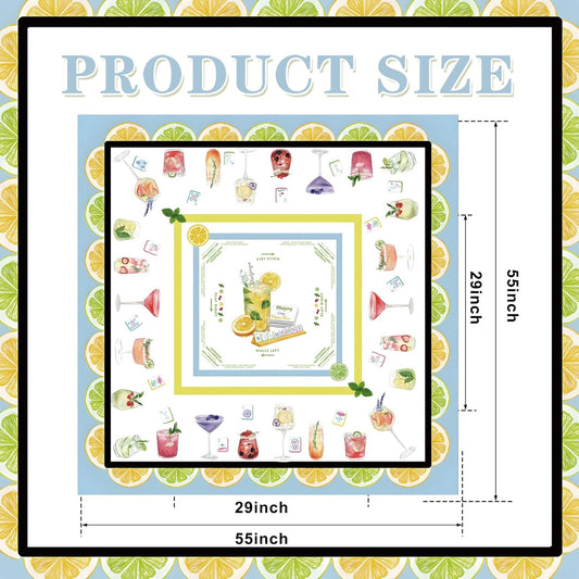 Mahjong Tablecloth 55" x 55" Polyester Square Instructional Design with Rules for Family Game Night Party Favor Supplies (Summer)