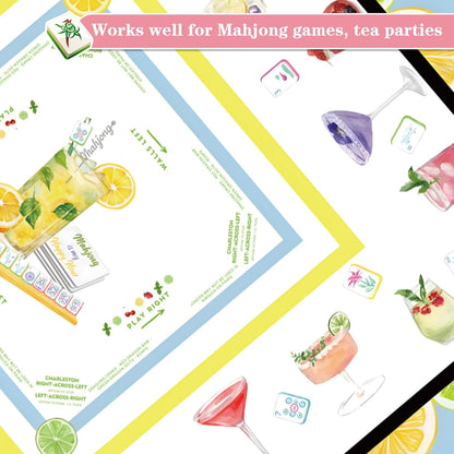 Mahjong Tablecloth 55" x 55" Polyester Square Instructional Design with Rules for Family Game Night Party Favor Supplies (Summer)