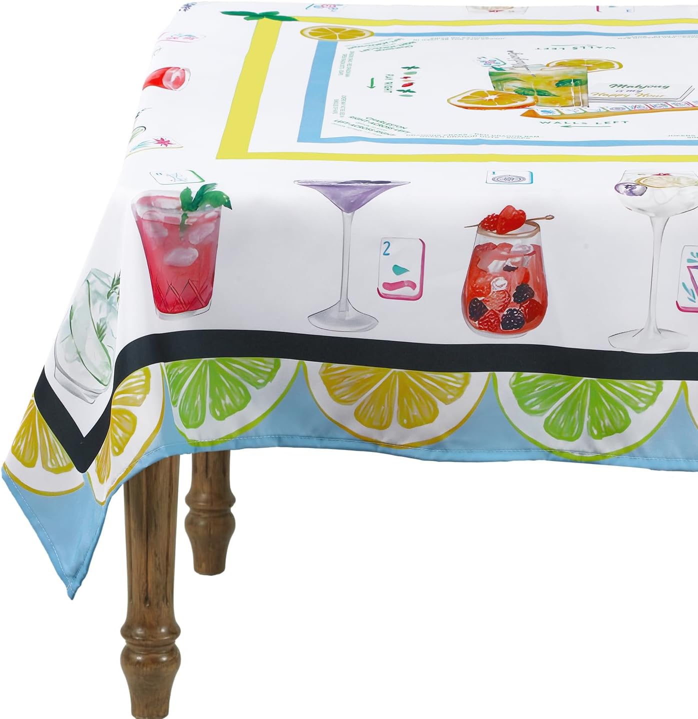 Mahjong Tablecloth 55" x 55" Polyester Square Instructional Design with Rules for Family Game Night Party Favor Supplies (Summer)