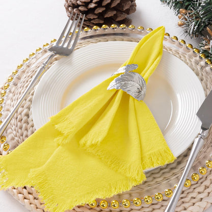 6 Pack Lemon Yellow Cotton Linen Napkins with Fringe Summer Cloth Napkins Set of 6 Boho Handmade Dinner Napkins Bulk for Wedding Bridal Baby Shower Parties, 17 x 17 Inches