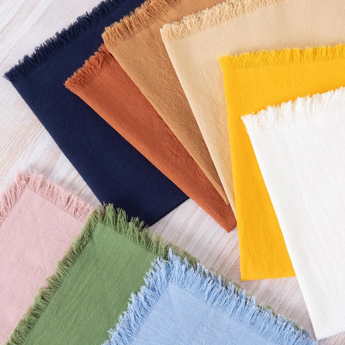 6 Pack Lemon Yellow Cotton Linen Napkins with Fringe Summer Cloth Napkins Set of 6 Boho Handmade Dinner Napkins Bulk for Wedding Bridal Baby Shower Parties, 17 x 17 Inches