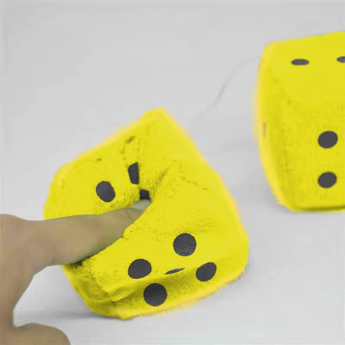 Pair of 3 Inch Fuzzy Dice for Car Mirror, Retro Plush, Yellow | Fits most sedans, SUVs, trucks, soft foam fill, lightweight profile, tool-free hanging setup, automotive interior accessories