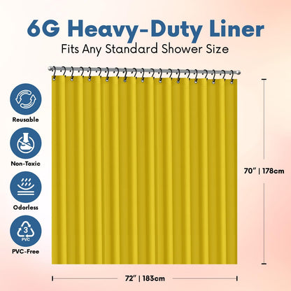 No Smell Shower Curtain Liner 72x72 Yellow - PEVA Plastic Shower Curtain for Bathroom, PVC-Free Waterproof Yellow Shower Liner with Metal Grommets and Magnet-Weighted Bottom Hem - Washable Liner