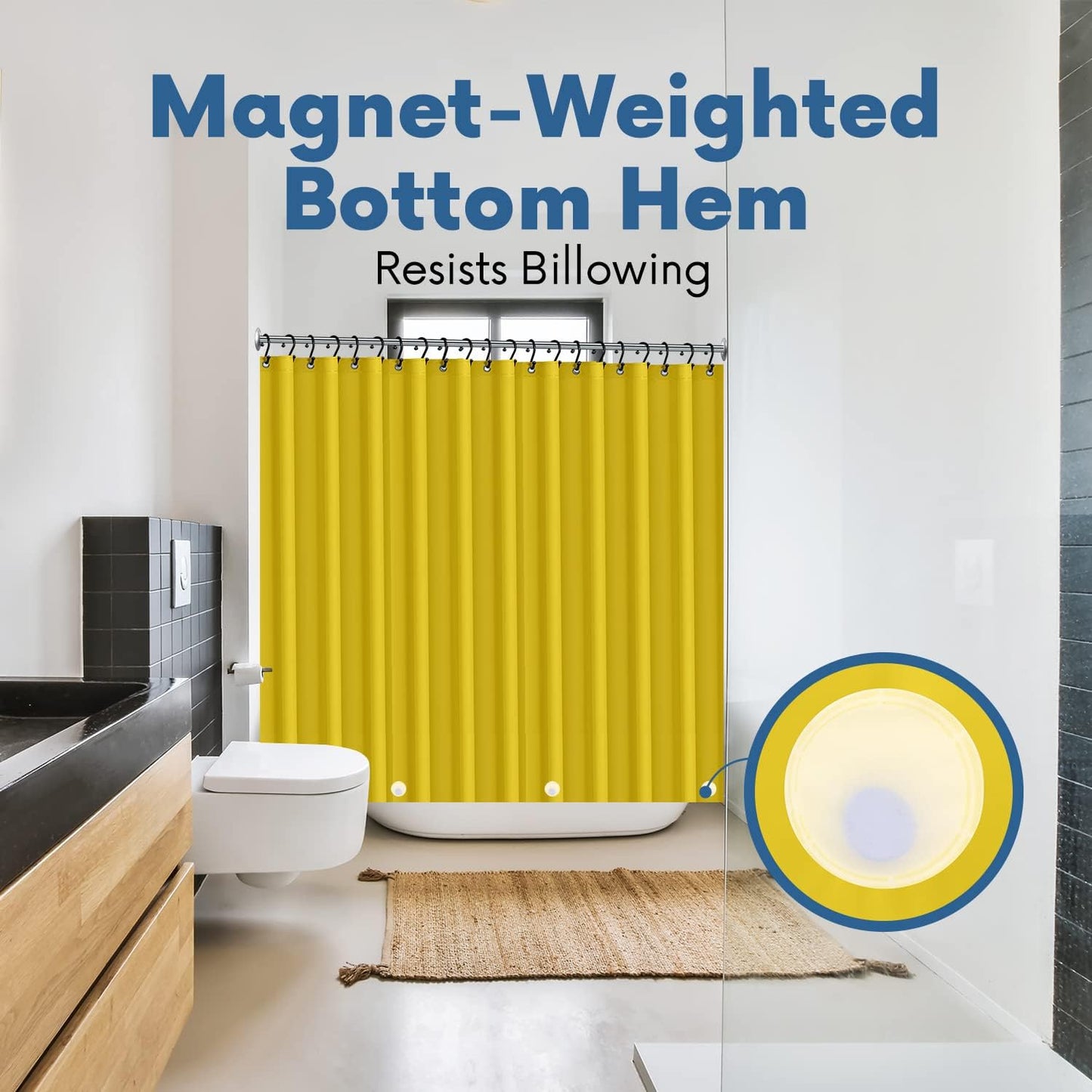 No Smell Shower Curtain Liner 72x72 Yellow - PEVA Plastic Shower Curtain for Bathroom, PVC-Free Waterproof Yellow Shower Liner with Metal Grommets and Magnet-Weighted Bottom Hem - Washable Liner