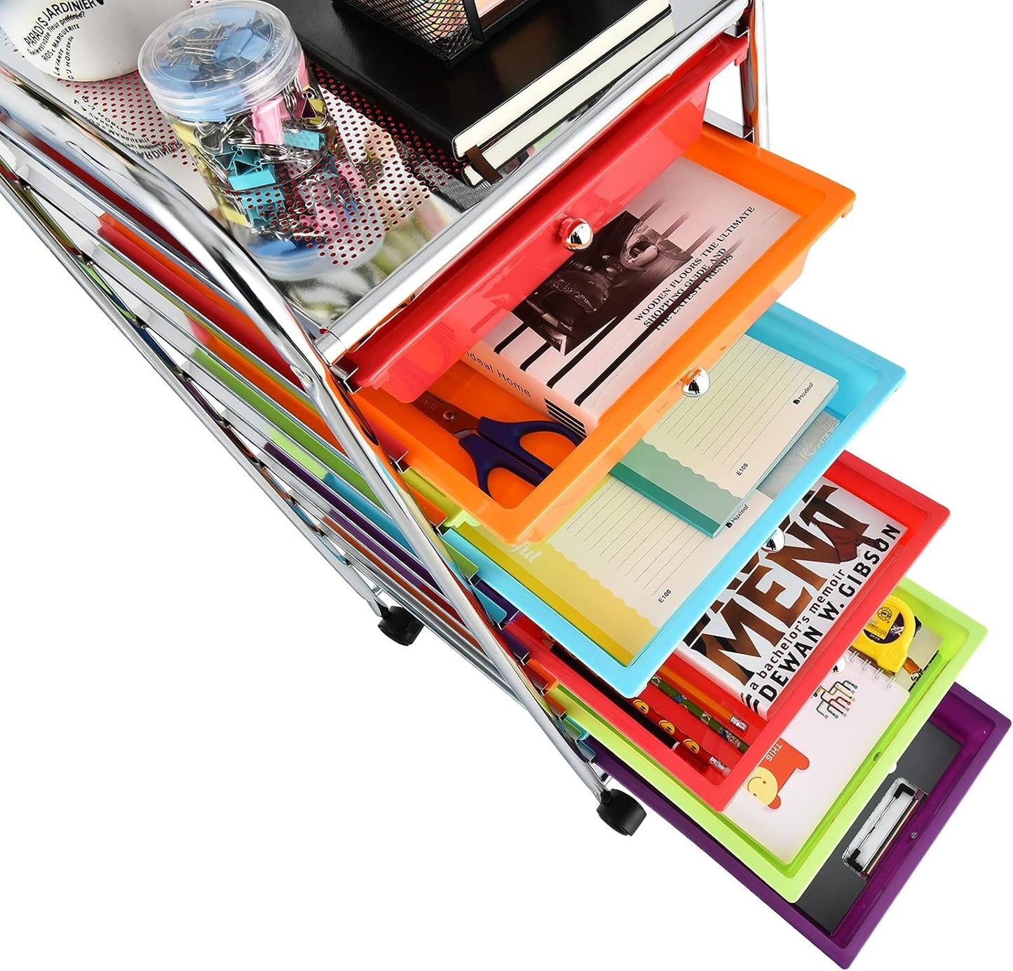 Storage Cart, Rolling Utility Cart with 10 Drawers, Portable Handles & Lockable Wheels, Mobile Paper Toys Storage Organizer Large Capacity for Home Office School Teacher (Yellow)