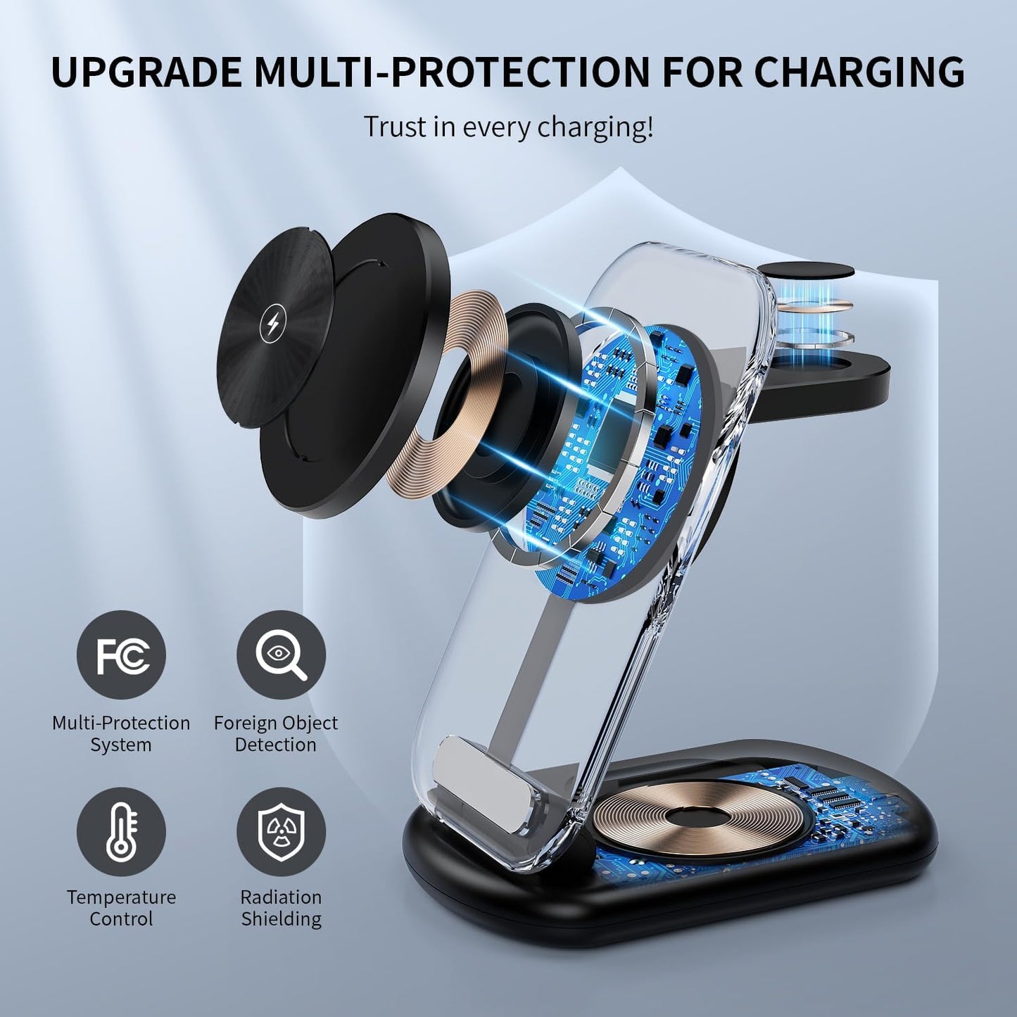 2026 Traveling Wireless Mag-Safe Fast Charging Station,Magnetic 3 in 1 Charger with Light for iPhone 16 15 14 13 12 Pro Max Plus,Apple Watch Series & Air pods 4 3 2 Pro-Gifts for Wife & Husband