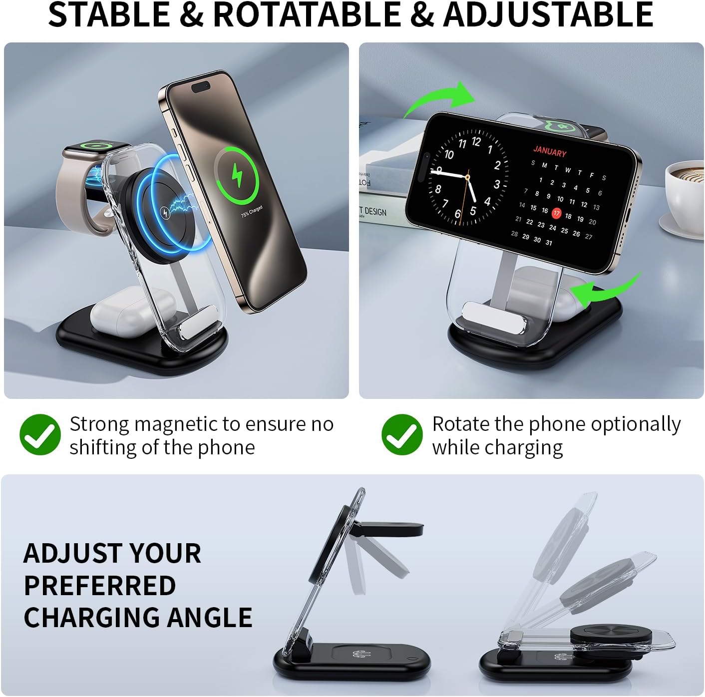 2026 Traveling Wireless Mag-Safe Fast Charging Station,Magnetic 3 in 1 Charger with Light for iPhone 16 15 14 13 12 Pro Max Plus,Apple Watch Series & Air pods 4 3 2 Pro-Gifts for Wife & Husband