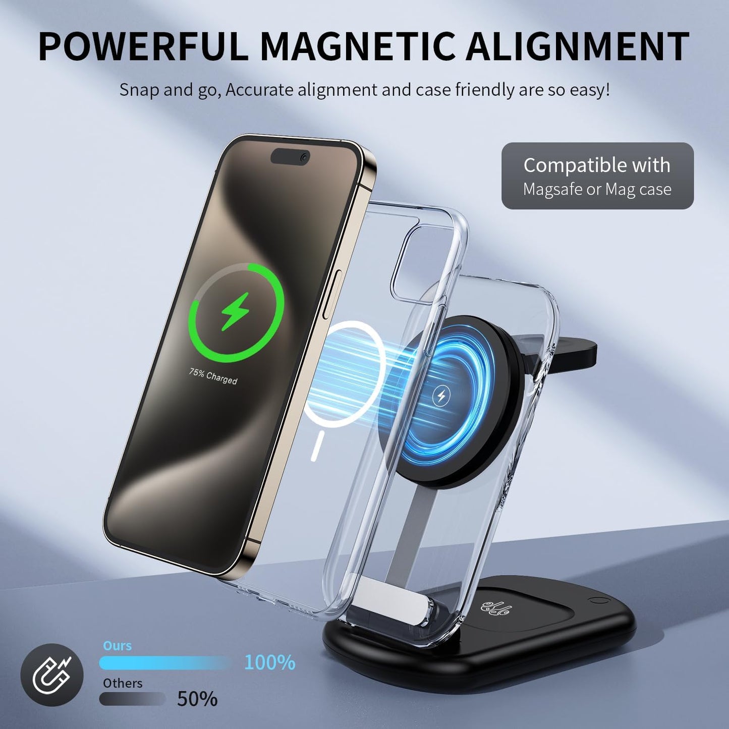 2026 Traveling Wireless Mag-Safe Fast Charging Station,Magnetic 3 in 1 Charger with Light for iPhone 16 15 14 13 12 Pro Max Plus,Apple Watch Series & Air pods 4 3 2 Pro-Gifts for Wife & Husband