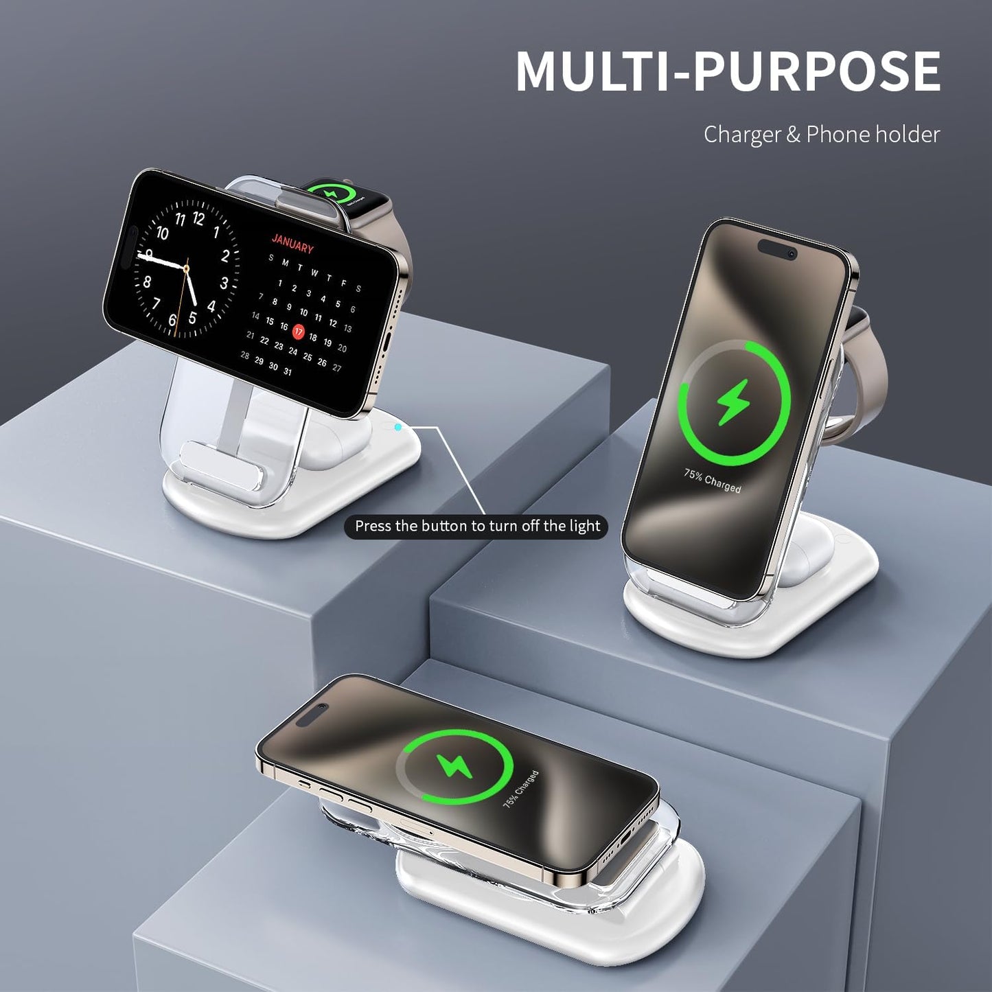 2026 Traveling Wireless Mag-Safe Fast Charging Station,Magnetic 3 in 1 Charger with Light for iPhone 16 15 14 13 12 Pro Max Plus,Apple Watch Series & Air pods 4 3 2 Pro-Gifts for Wife & Husband