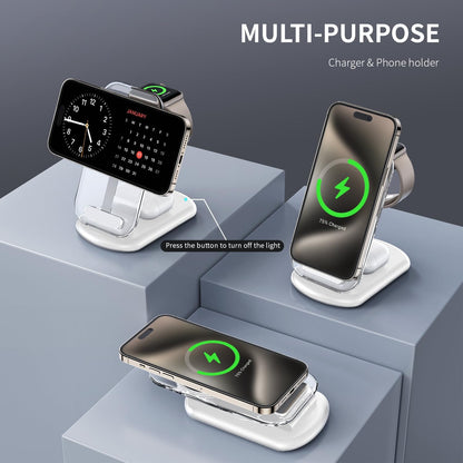 2026 Traveling Wireless Mag-Safe Fast Charging Station,Magnetic 3 in 1 Charger with Light for iPhone 16 15 14 13 12 Pro Max Plus,Apple Watch Series & Air pods 4 3 2 Pro-Gifts for Wife & Husband