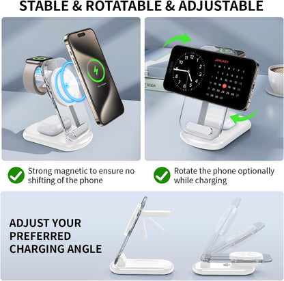 2026 Traveling Wireless Mag-Safe Fast Charging Station,Magnetic 3 in 1 Charger with Light for iPhone 16 15 14 13 12 Pro Max Plus,Apple Watch Series & Air pods 4 3 2 Pro-Gifts for Wife & Husband