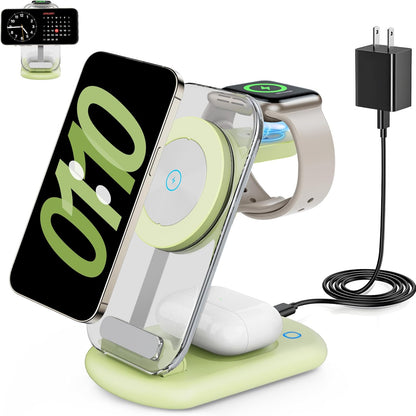 2026 Traveling Wireless Mag-Safe Fast Charging Station,Magnetic 3 in 1 Charger with Light for iPhone 16 15 14 13 12 Pro Max Plus,Apple Watch Series & Air pods 4 3 2 Pro-Gifts for Wife & Husband