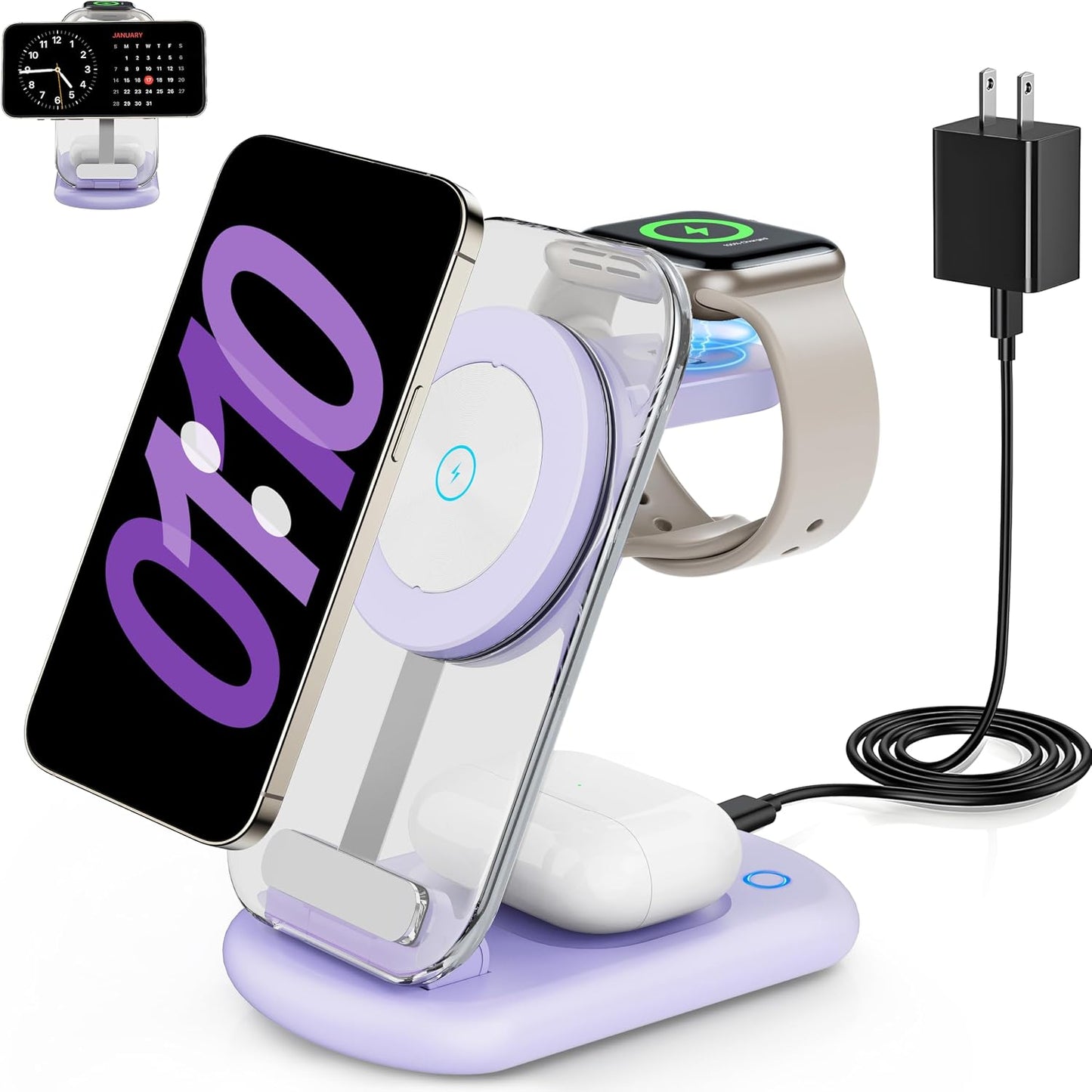 2026 Traveling Wireless Mag-Safe Fast Charging Station,Magnetic 3 in 1 Charger with Light for iPhone 16 15 14 13 12 Pro Max Plus,Apple Watch Series & Air pods 4 3 2 Pro-Gifts for Wife & Husband