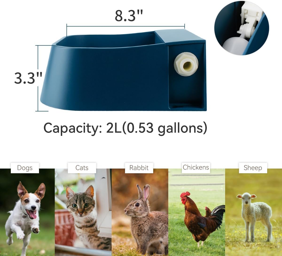 Automatic Water Dispenser for Dogs, 68 oz Outdoor Dog Drinking Water Bowl for Chicken Livestock, Auto Filling Waterer for Pets & Livestock