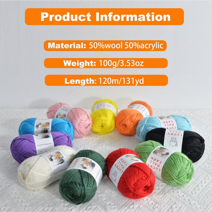 50% Wool Yarn for Crocheting and Knitting,131yds/120m Crochet Yarn for Beginners, Suitable for Sweater,Scarf,Hat(Yellow)