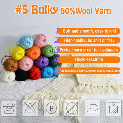 50% Wool Yarn for Crocheting and Knitting,131yds/120m Crochet Yarn for Beginners, Suitable for Sweater,Scarf,Hat(Yellow)