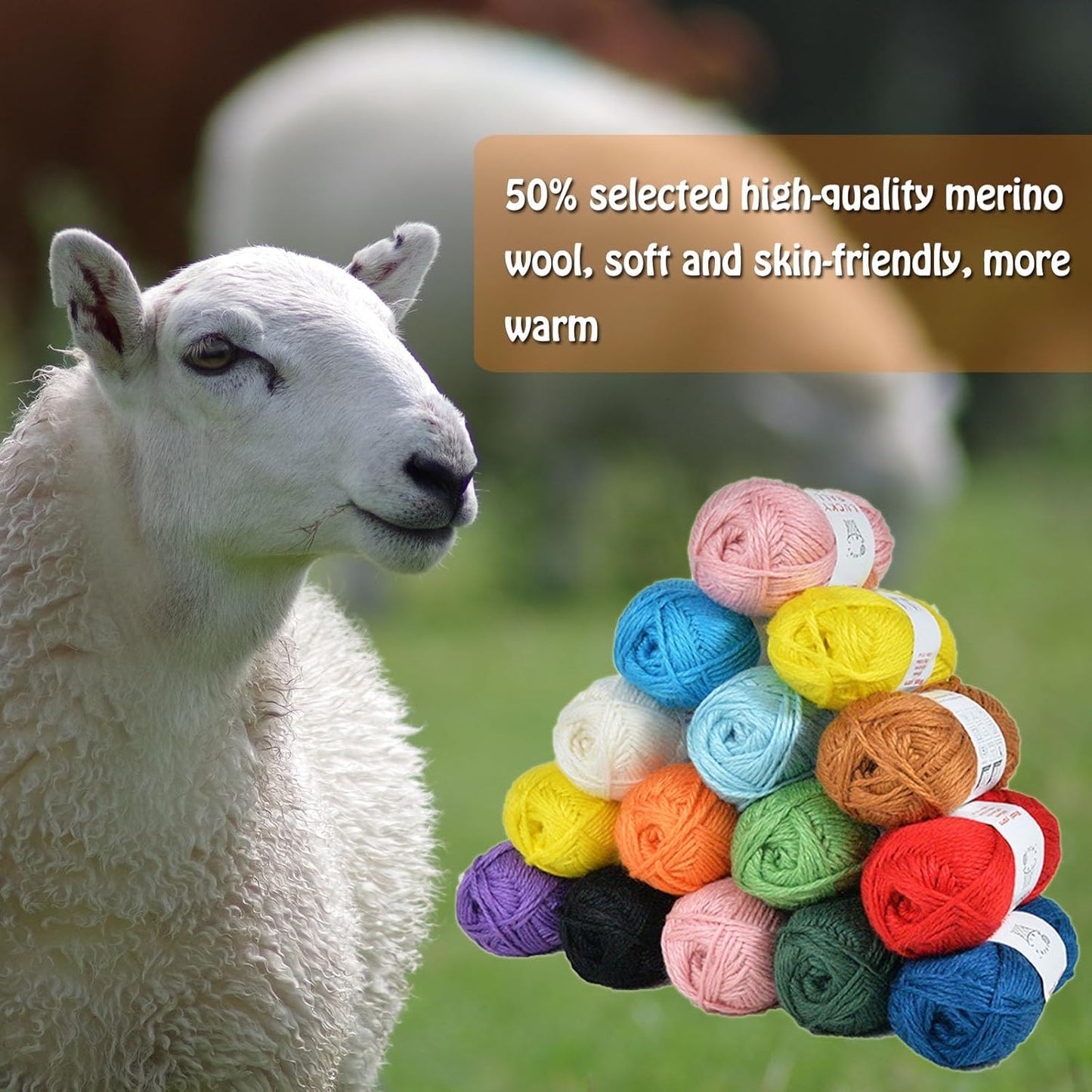 50% Wool Yarn for Crocheting and Knitting,131yds/120m Crochet Yarn for Beginners, Suitable for Sweater,Scarf,Hat(Yellow)