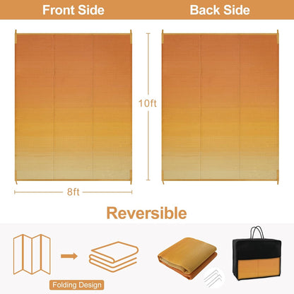 Waterproof RV Outdoor Rugs for Camping 8x10,Reversible Plastic Straw Rug Patio Rv Mats for Outside Under Awning,Portable Lightweight Carpet for Porch Backyard,Orange-Yellow 8x10