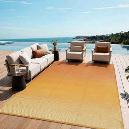 Waterproof RV Outdoor Rugs for Camping 8x10,Reversible Plastic Straw Rug Patio Rv Mats for Outside Under Awning,Portable Lightweight Carpet for Porch Backyard,Orange-Yellow 8x10