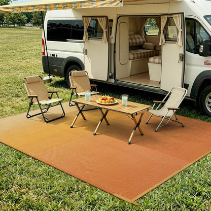 Waterproof RV Outdoor Rugs for Camping 8x10,Reversible Plastic Straw Rug Patio Rv Mats for Outside Under Awning,Portable Lightweight Carpet for Porch Backyard,Orange-Yellow 8x10