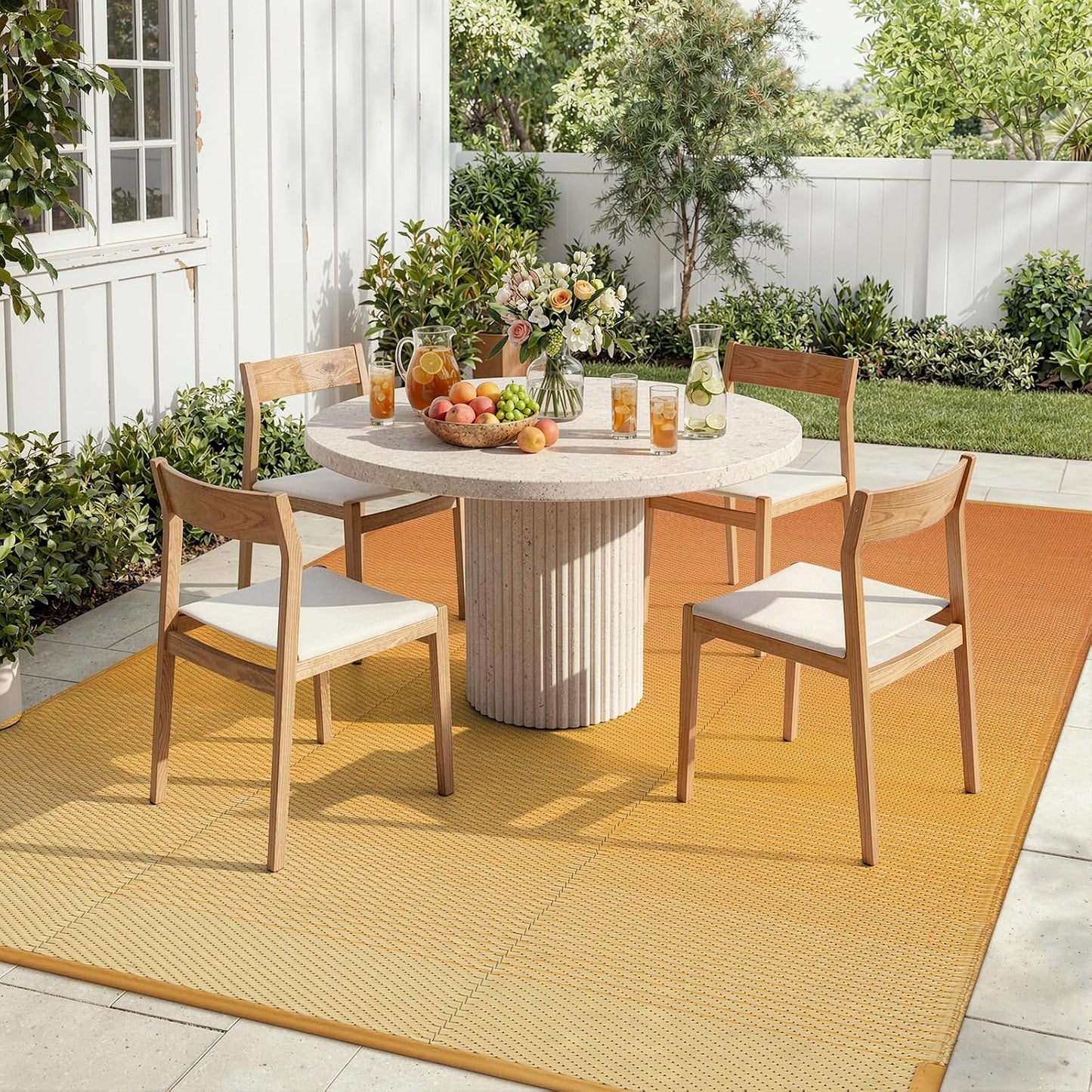 Waterproof RV Outdoor Rugs for Camping 8x10,Reversible Plastic Straw Rug Patio Rv Mats for Outside Under Awning,Portable Lightweight Carpet for Porch Backyard,Orange-Yellow 8x10