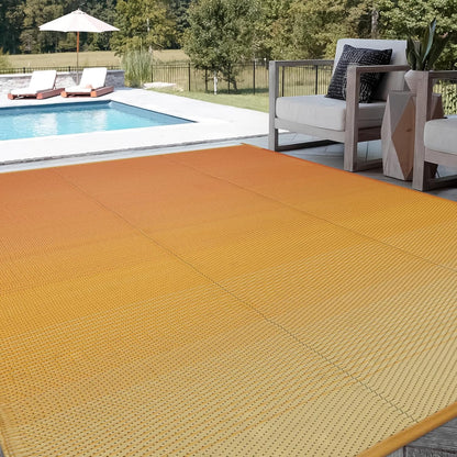 Waterproof RV Outdoor Rugs for Camping 8x10,Reversible Plastic Straw Rug Patio Rv Mats for Outside Under Awning,Portable Lightweight Carpet for Porch Backyard,Orange-Yellow 8x10