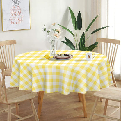 Yellow Gingham Round Tablecloth 2 Pack, 84 Inch Plastic Checkered Table Cover Disposable for Parties